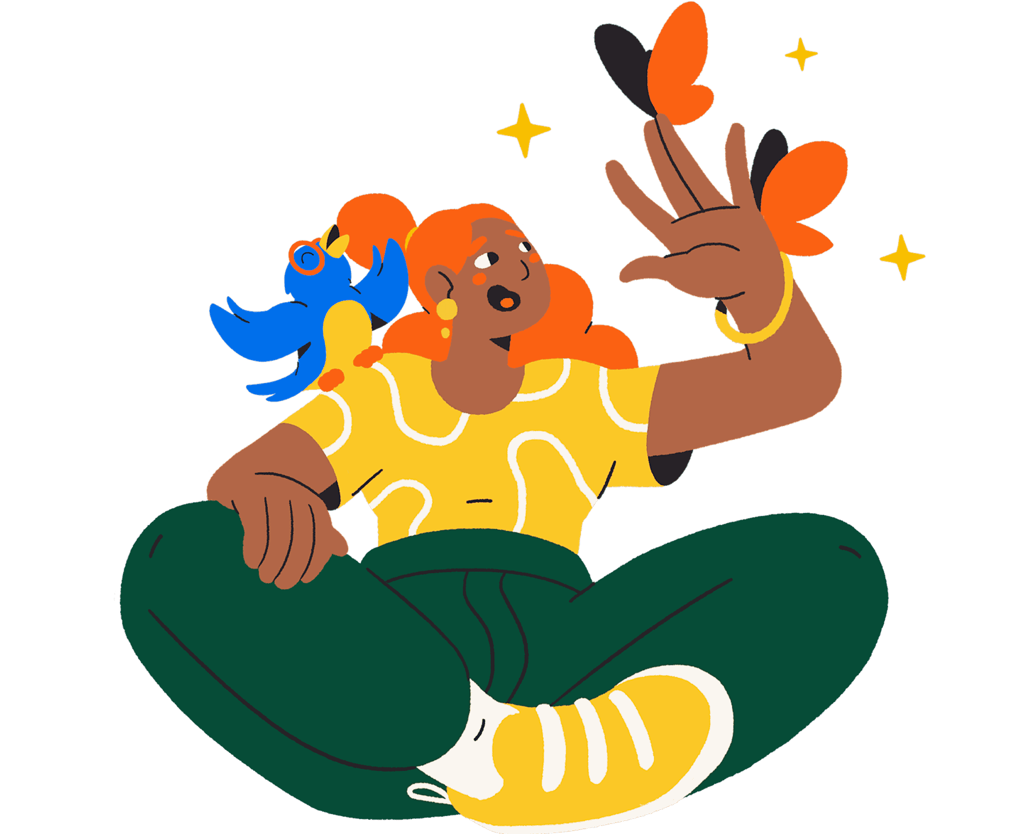 person sitting with bird and stars.png